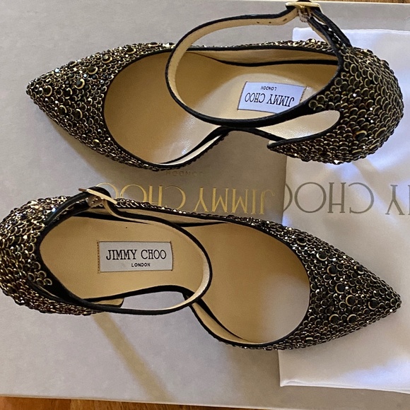 Jimmy Choo Lucy 100 Black Suede Pointy Toe Pumps With Halo Crystals US8.… - Picture 10 of 16